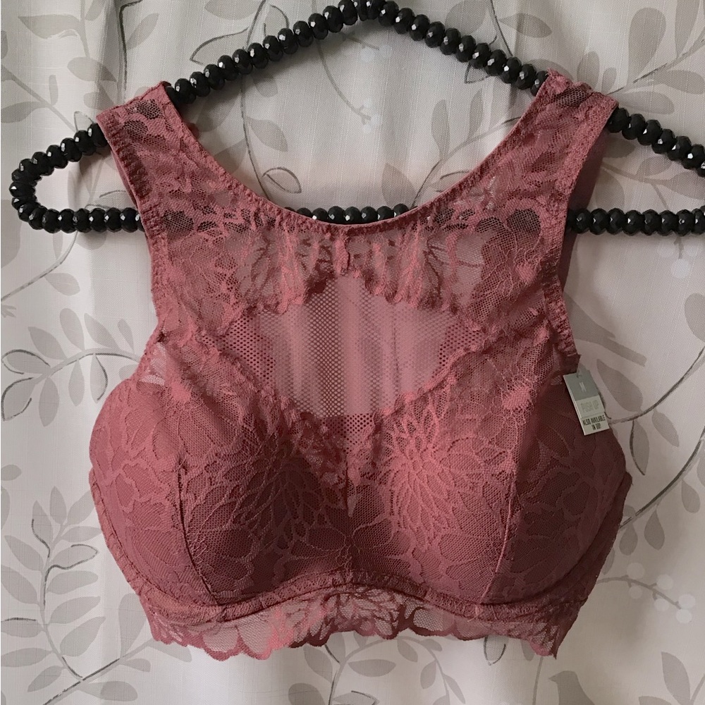 PINK High-neck Padded Lace Bralette